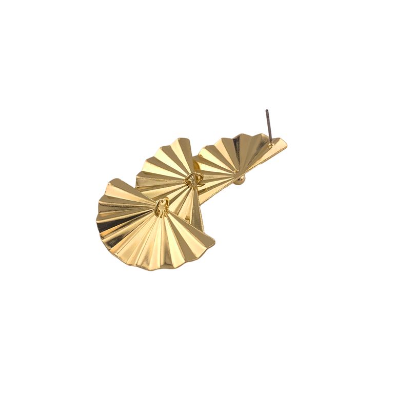 Oriental Fan Statement Earrings in Gold Tone