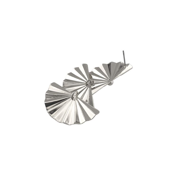 Oriental Fan Statement Earrings in Silver Tone
