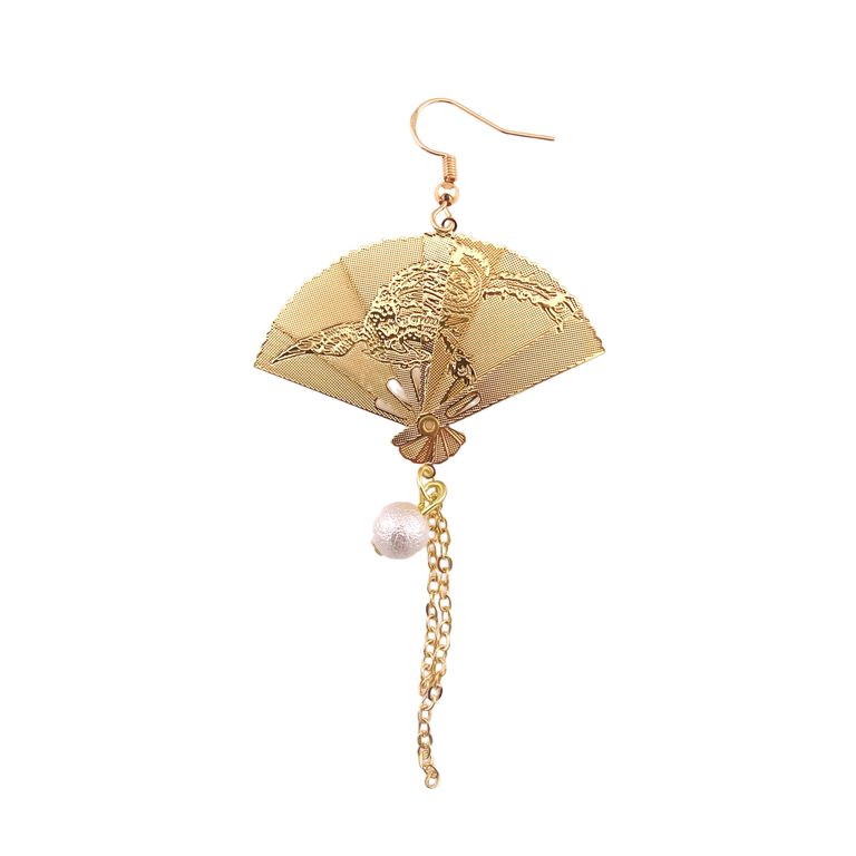 Oriental Fan Tassel Earrings in Gold Tone