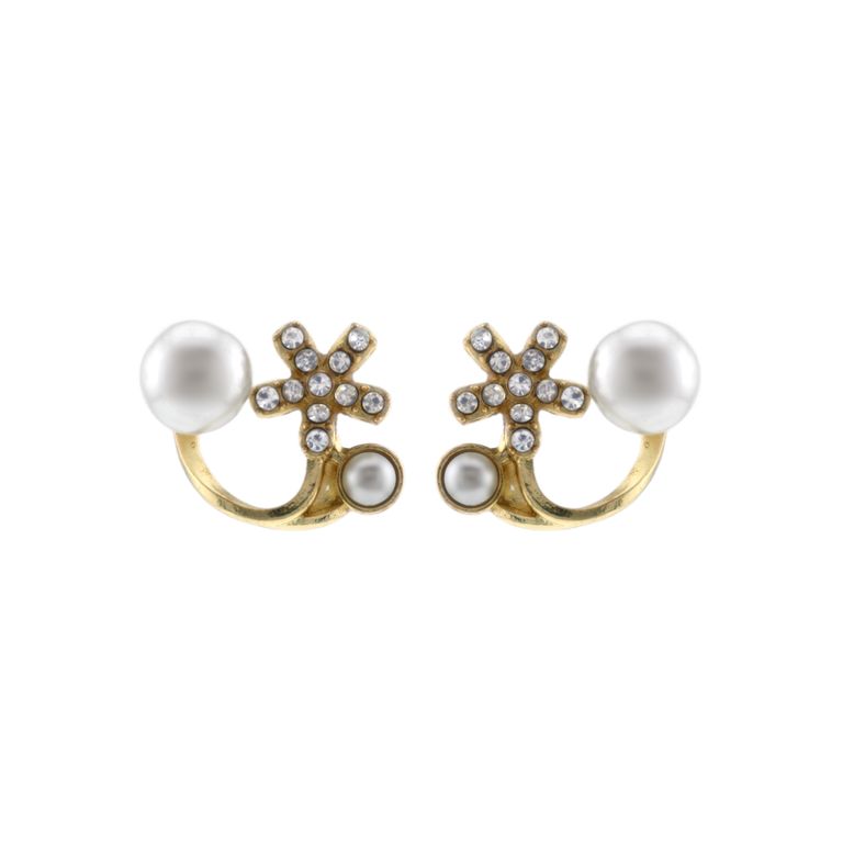 Pearl Blossom Ear Jackets in Gold Tone