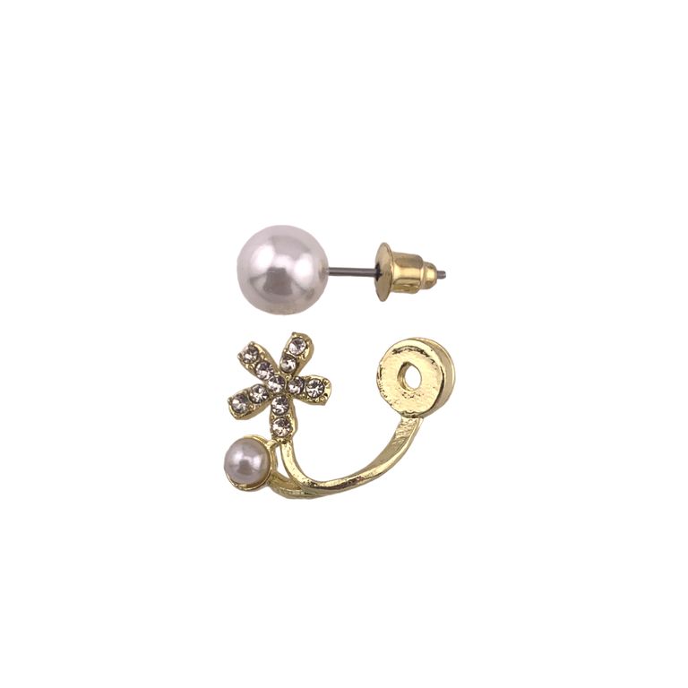 Pearl Blossom Ear Jackets in Gold Tone