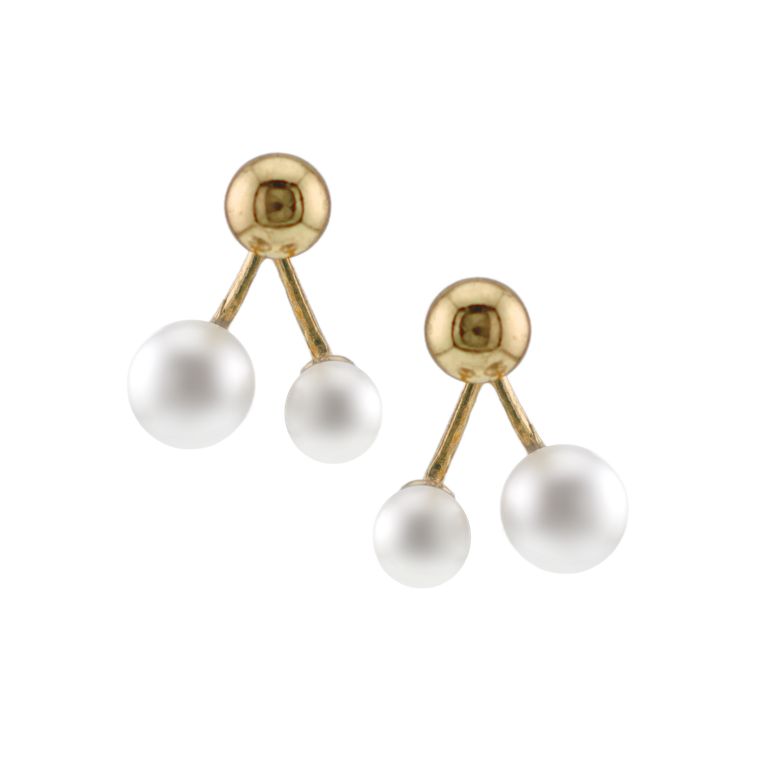 Pearl Cherry Ear Jackets in Gold Tone
