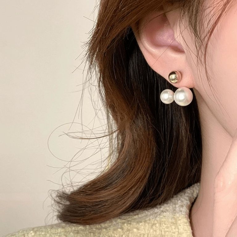 Pearl Cherry Ear Jackets in Gold Tone