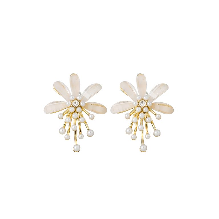 Pearl Daisy Stud Earrings in Gold Tone