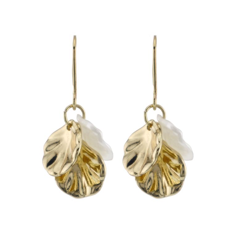 Pearl Petal Drop Earrings in Gold Tone