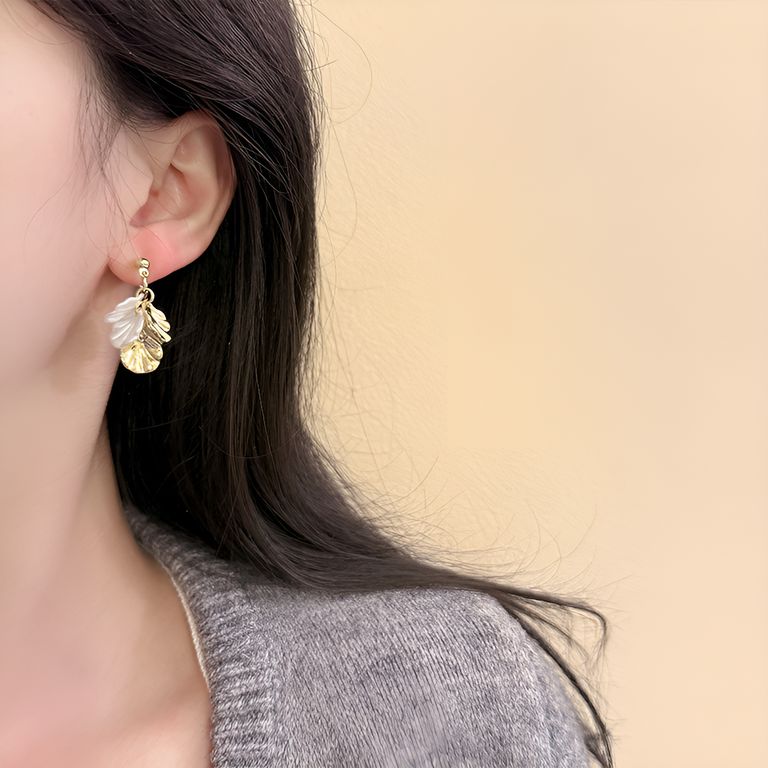 Pearl Petal Drop Earrings in Gold Tone