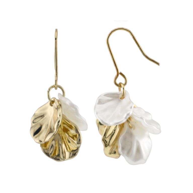 Pearl Petal Drop Earrings in Gold Tone