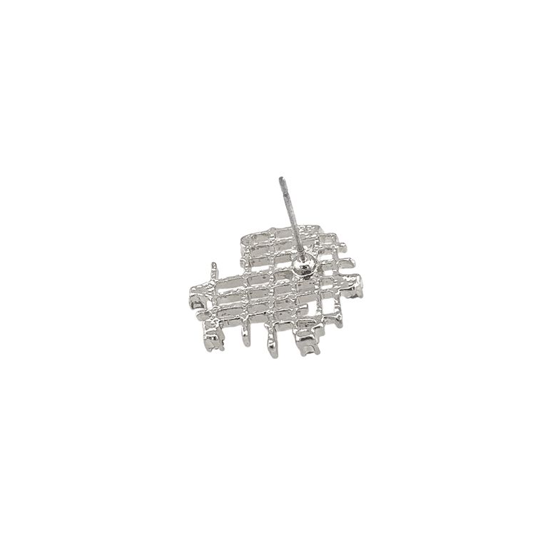 Pearl on Sparkling Grid Stud Earrings in Silver Tone