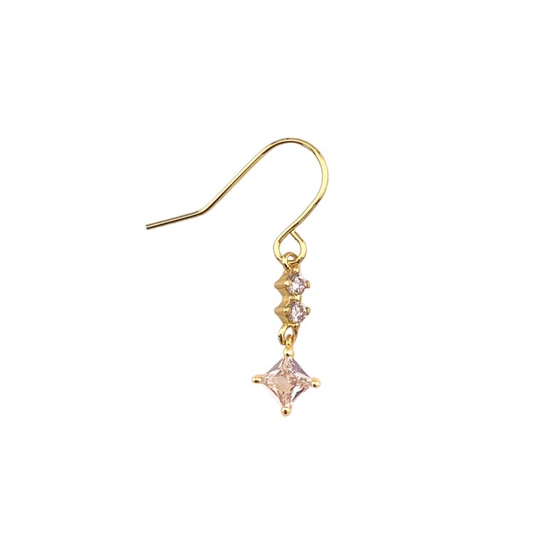 Princess Cut Crystal Hook Earrings in Gold Tone