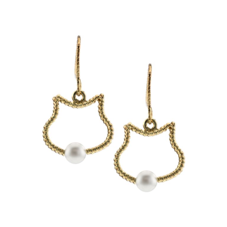 Purrfect Pearl Hook Earrings in Gold Tone