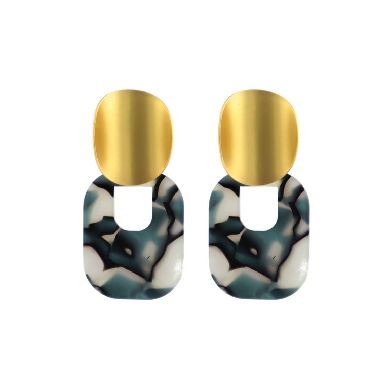 Resin Plate Drop Earrings in Matte Gold Tone