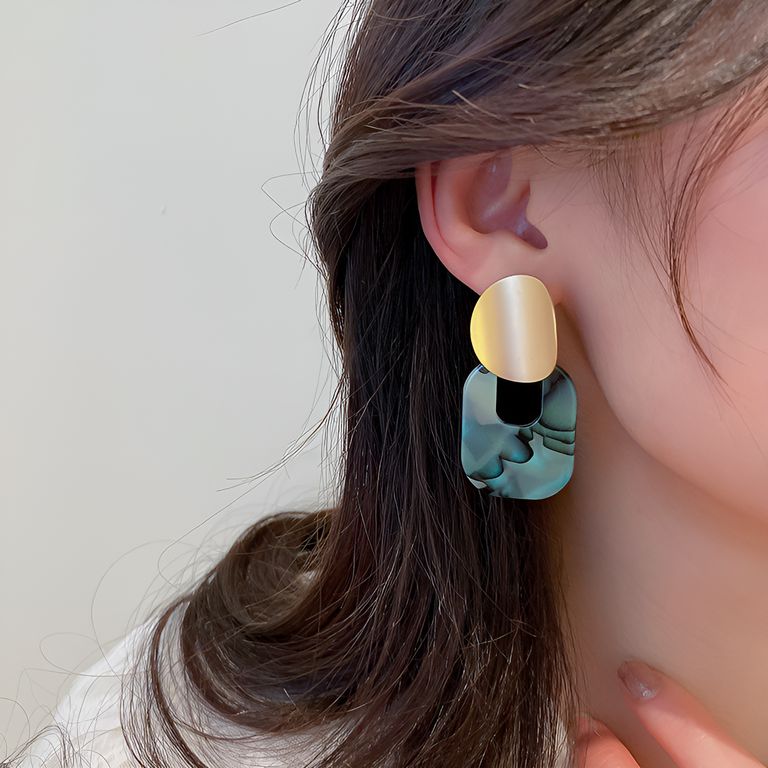 Resin Plate Drop Earrings in Matte Gold Tone