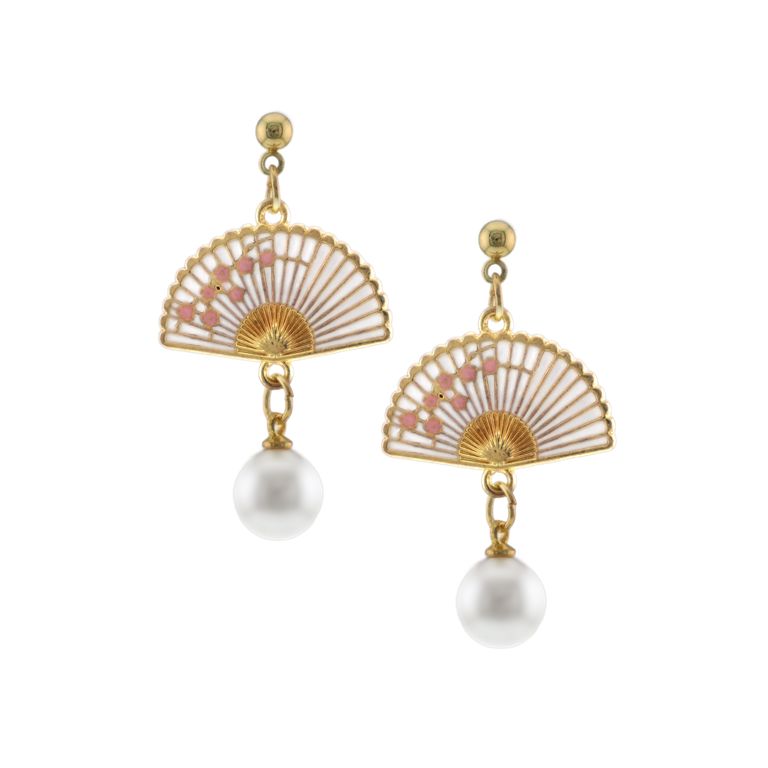 Sakura Fan Drop Earrings in Gold Tone