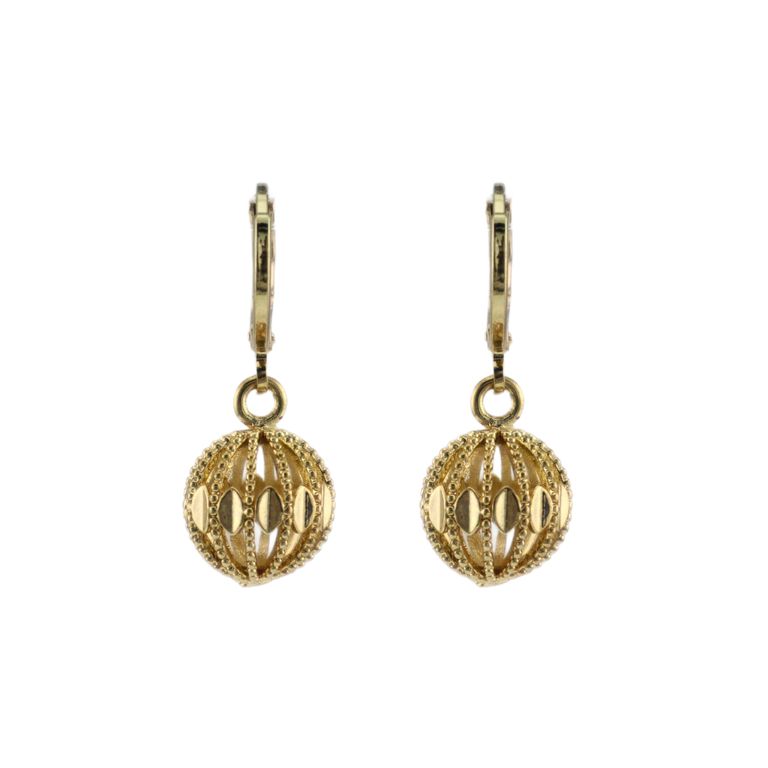 Shimmering Ball Drop Huggie Earrings in Gold Tone