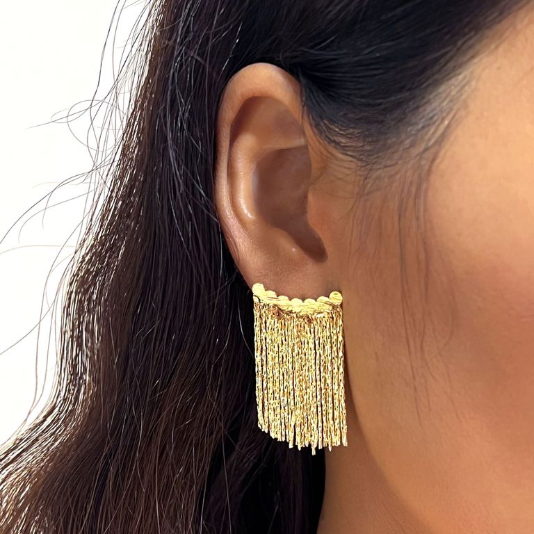 Shimmering Tassel Earrings in Gold Tone