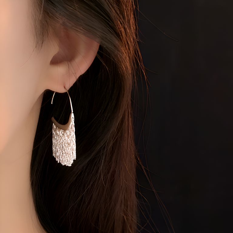 Shimmering Tassel Hook Earring in Silver Tone