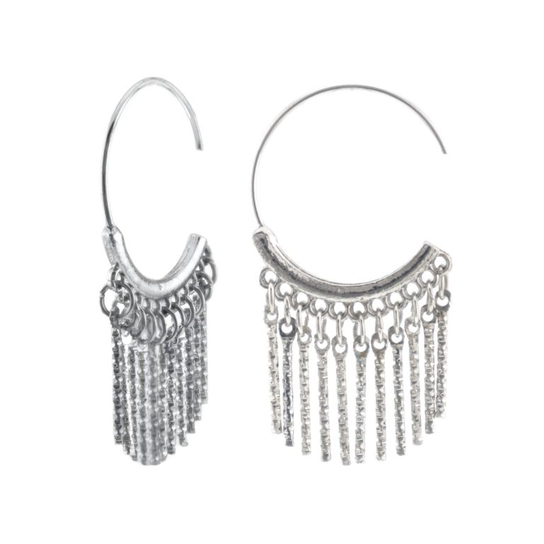 Shimmering Tassel Hook Earring in Silver Tone