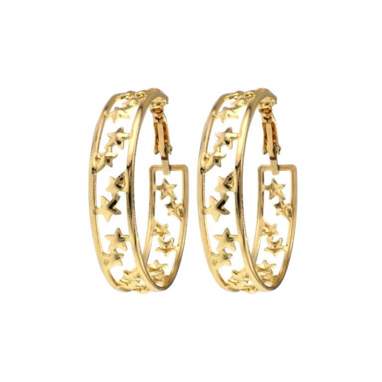 Starry Hoop Earrings in Gold Tone