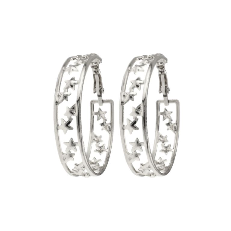 Starry Hoop Earrings in Silver Tone