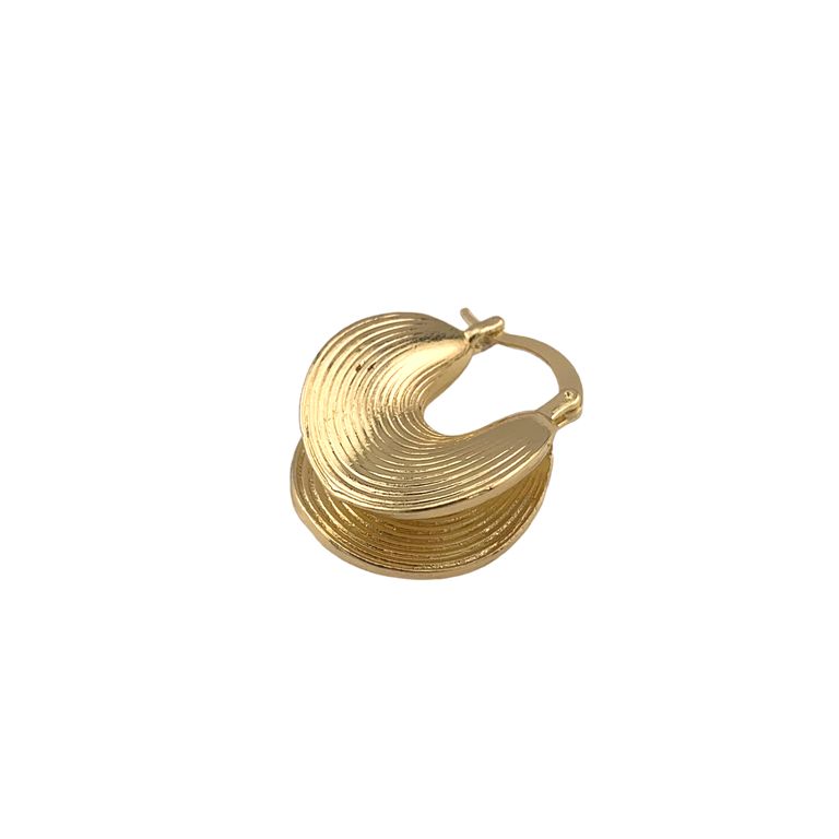 Striped Disk Huggie Earrings in Gold Tone