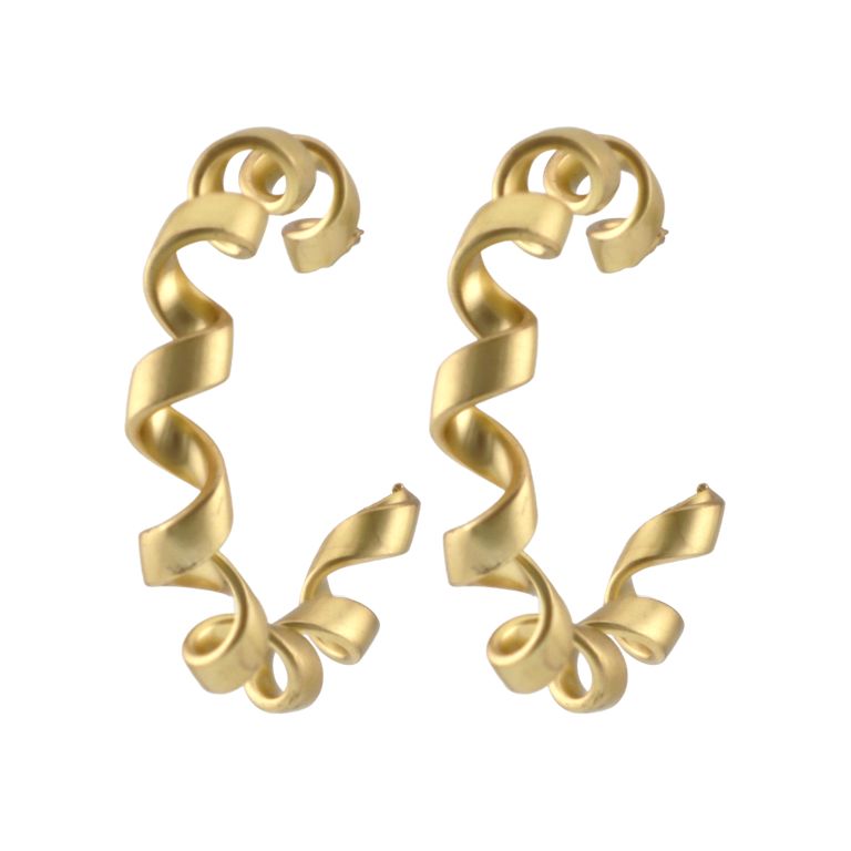Swirl Ribbon Hoop Earrings in Matte Gold Tone