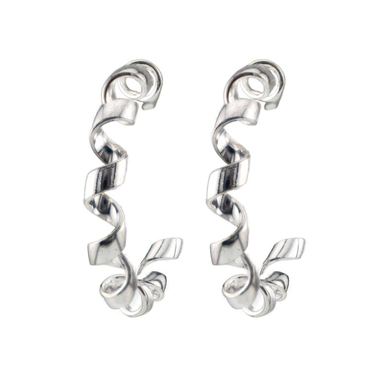 Swirl Ribbon Hoop Earrings in Silver Tone