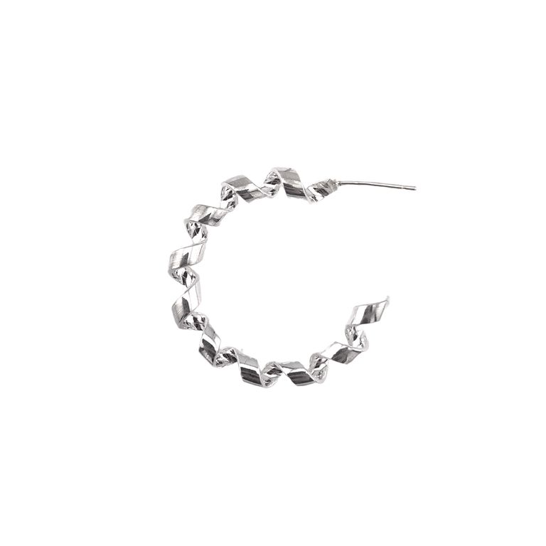 Swirl Ribbon Hoop Earrings in Silver Tone