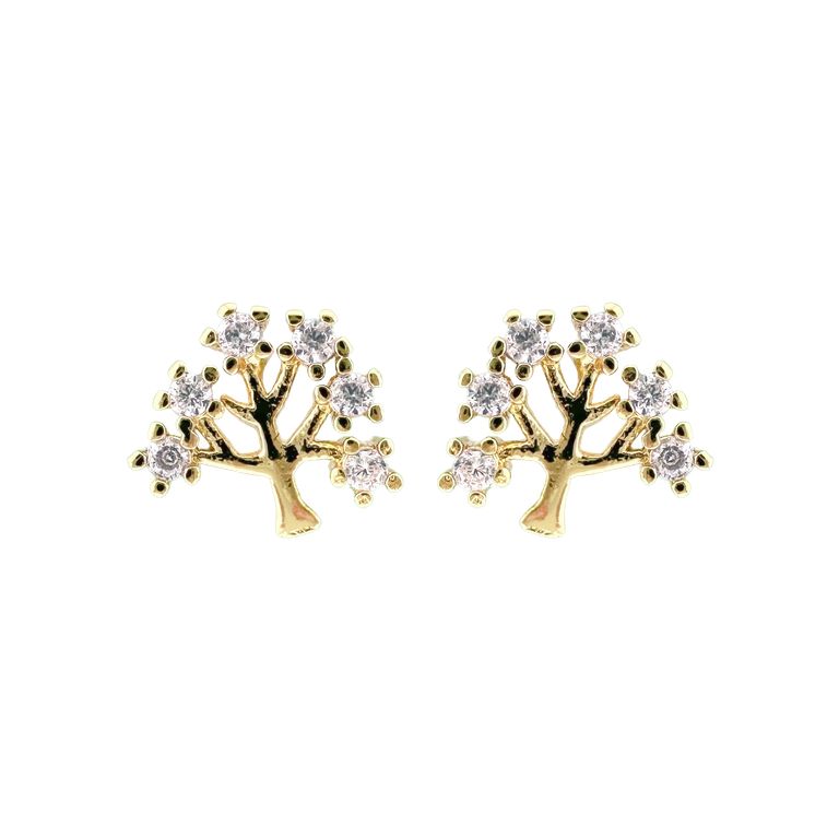 Tree of Life Stud Earrings in Gold Tone