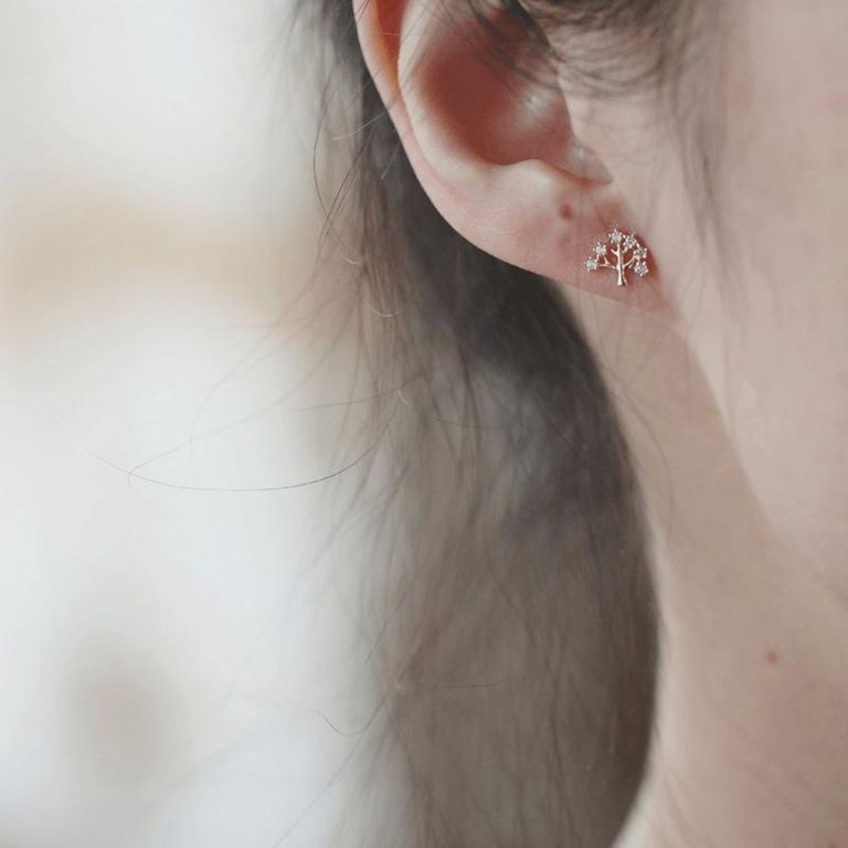 Tree of Life Stud Earrings in Silver Tone