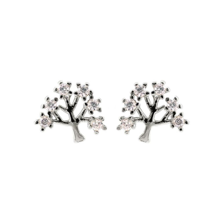 Tree of Life Stud Earrings in Silver Tone