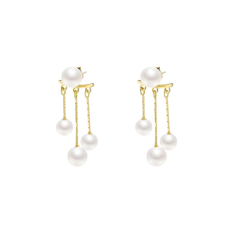 Trio Pearl Tassel Earrings in Gold Tone