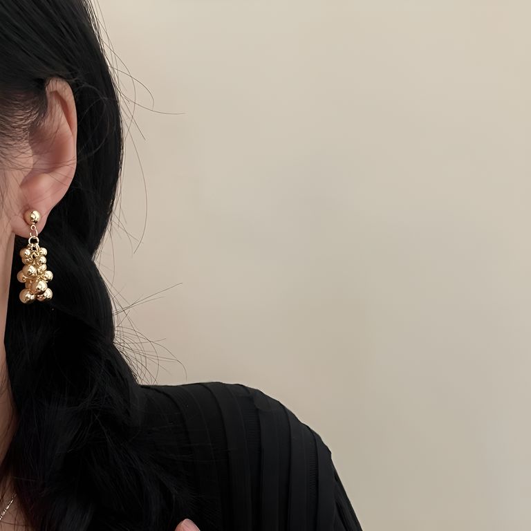 Vine Cluster Drop Earrings in Gold Tone