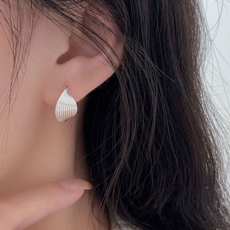 Wavy Huggie Earrings in Silver Tone