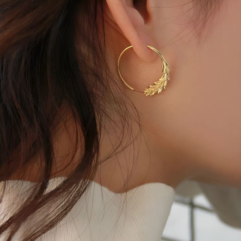 Wheat Hoop Earrings in Gold Tone